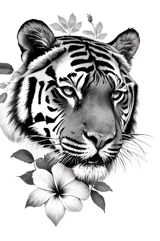 Tiger Face And Hibiscus Flowers