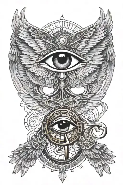 Eye Of Ra And Wings Of Isis And Ankh Symbol Intertwined