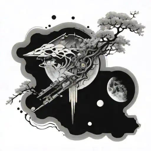 Japanese Theme Merged With Space And Technology