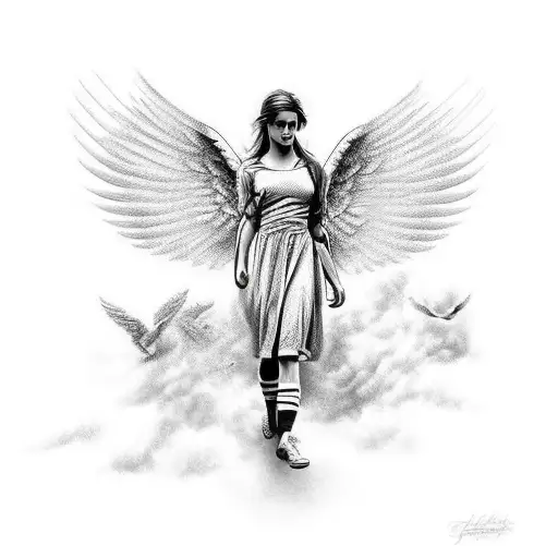 Angel With Wings Playing Soccer