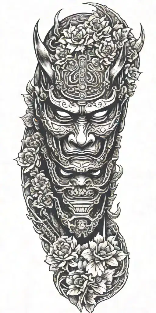 Floral And Demon Samurai Mask