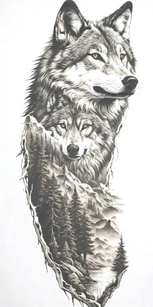 Wolf And Mountains And Trees