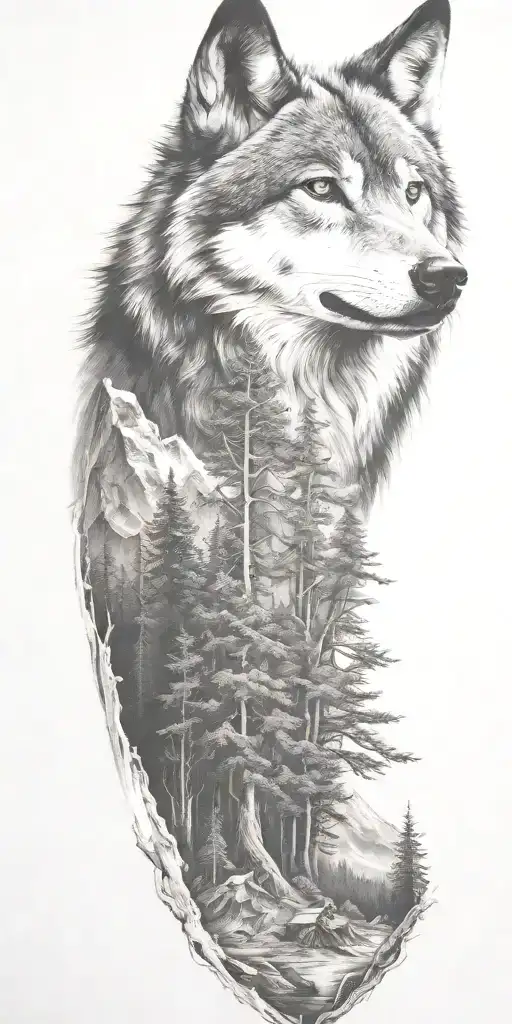 Wolf And Mountains And Trees