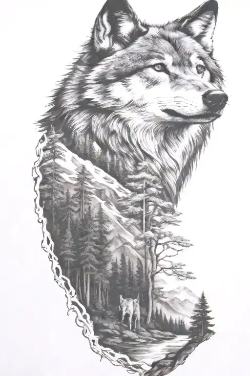 Wolf And Mountains And Trees