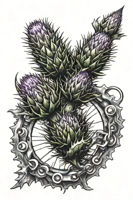 A Scottish Thistle Growing Out Of A Bicycle Chain