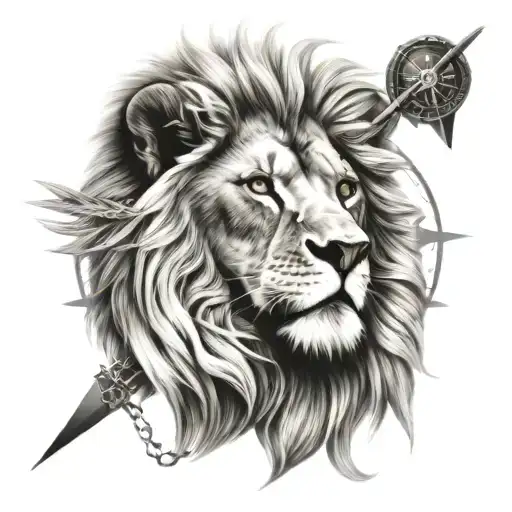 Lion Head With Compass Intertwined