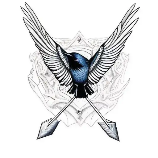 Raven Flying With An Arrow In Its Claw