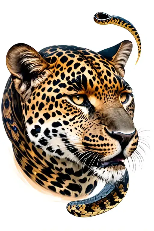 Calm Leopard Having Inner Demon Of Deadly Snake Slithering