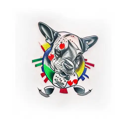 A Tattoo Of Dead Polo Rapping On Stage With A Backdrop Of A Casino And A Jackpot Sign