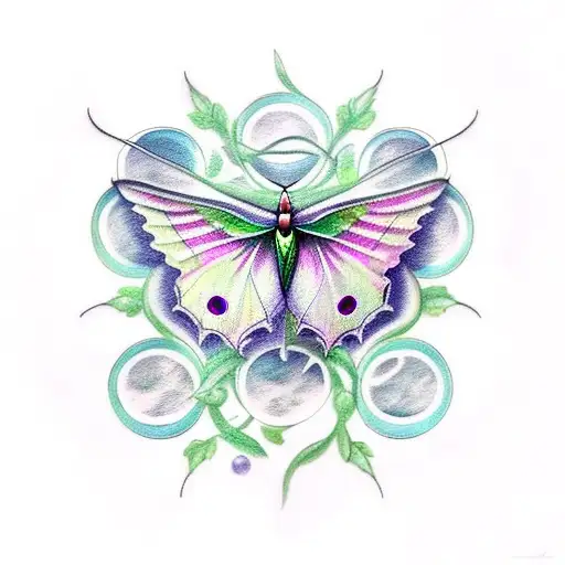 Luna Moth Surrounded By Moon Phases And Floral Vines