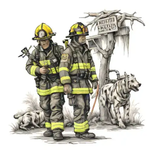 Firefighter And Boy Standing Infront Of Bushfire Fighter