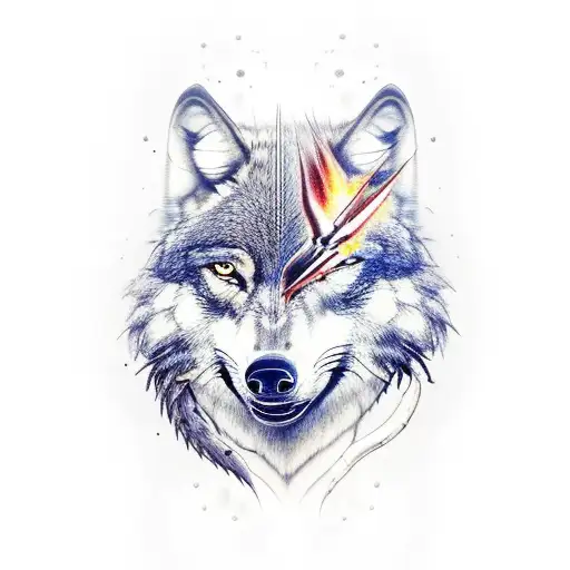 A Wolf Growling With Arrows In Its Back While Ravens Fly Overhead