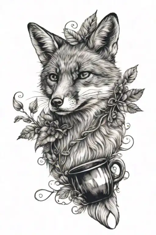 A Realistic Portrait Of A Fox With A Coffee Bean Crown And Vine Accents