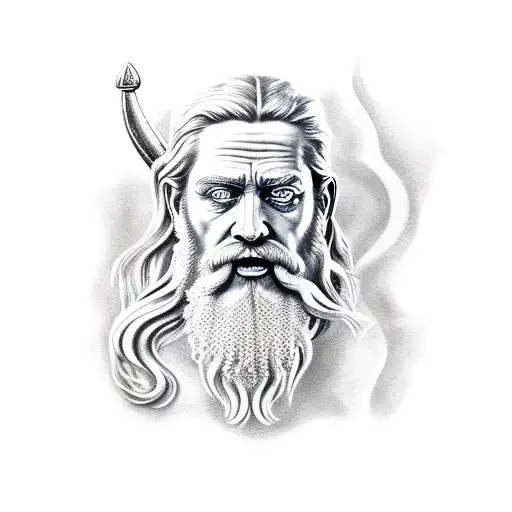 A Realistic Portrait Of Poseidon With A Trident