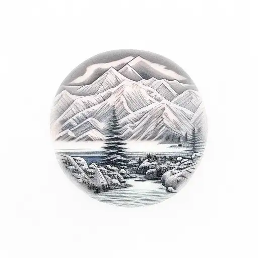 Mountain Scene With A River And A Bear