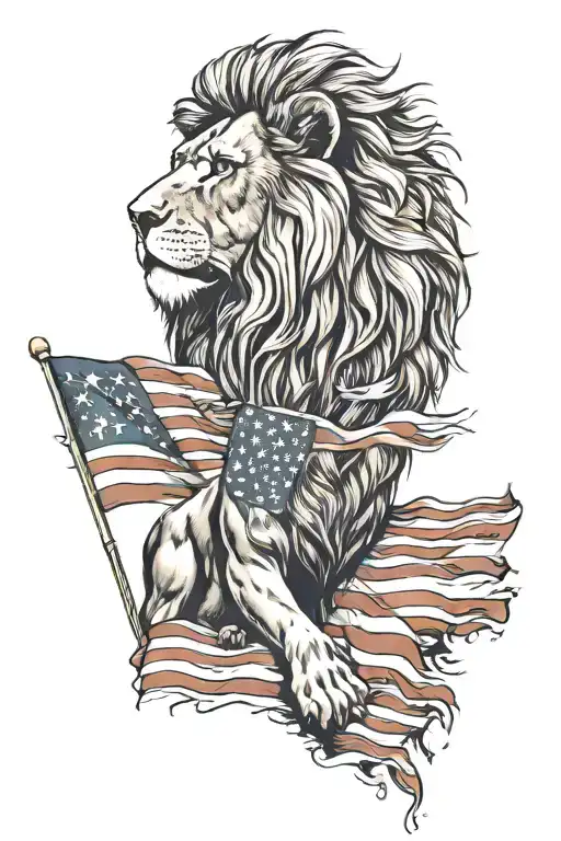 Lion And American Flag