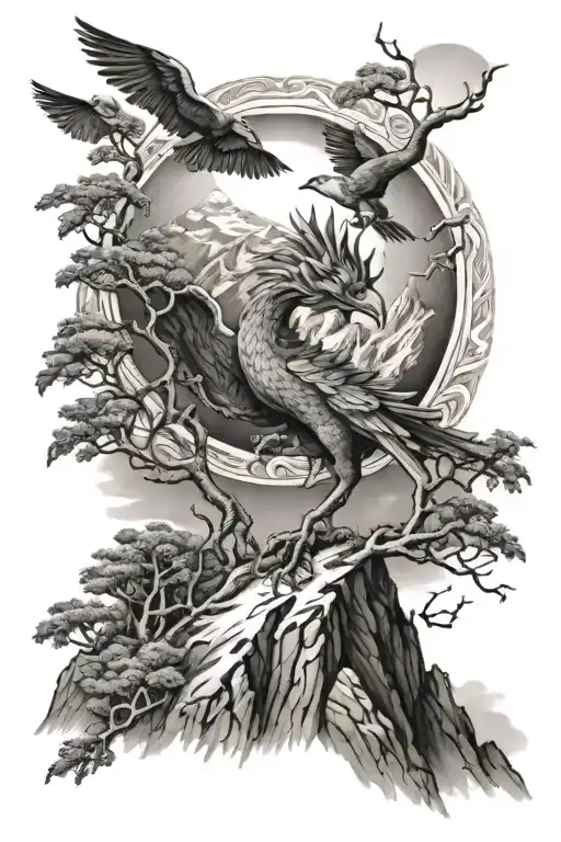 Phonix Top Of The Mountain Grabing The Sun In Its Claws