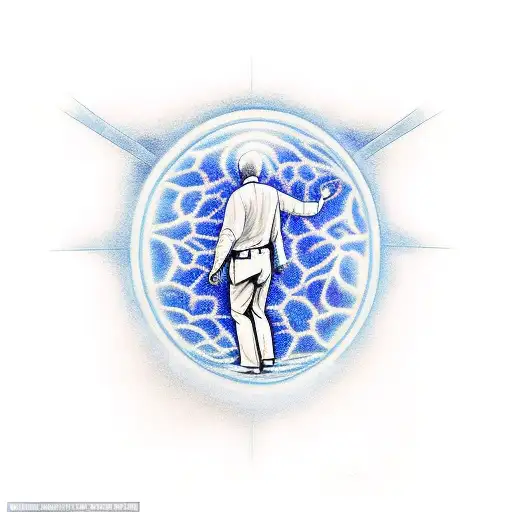 A Man Emerging From A Dark Doorway In Shadow He Is Reaching For A Blue Butterfly In The Light