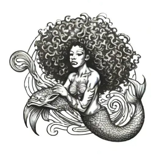 Black Afro Beautiful Mermaid Riding