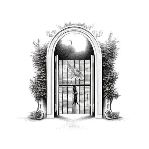 Gate To Heaven With Adam And Eva And Animals