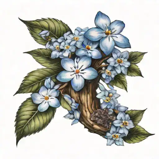 Tree And Forget Me Nots Flowers