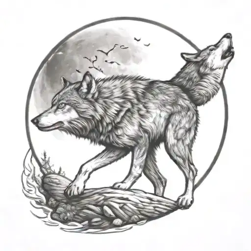 Wolf Walking Towards Bright Shining Full Moon