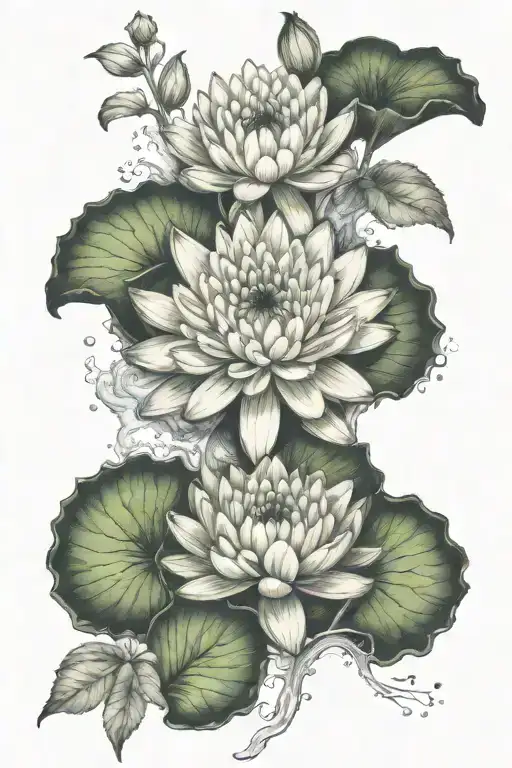 Chrysanthemums And Water Lily