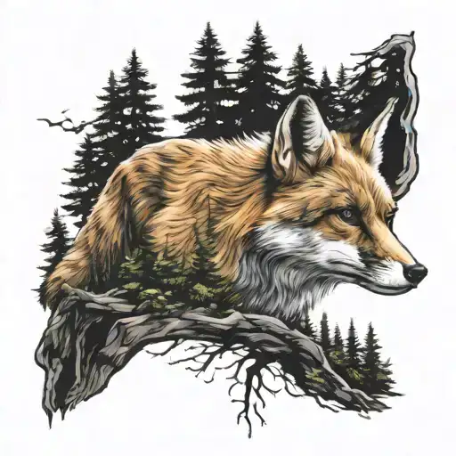 Fox And Forest Scene