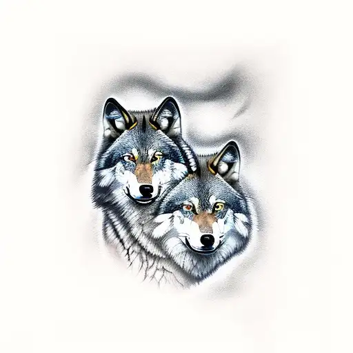 Wolves Couple Realistic Color Black And Grey White