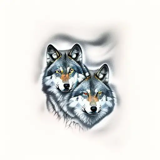Wolves Couple Realistic Color Black And Grey White