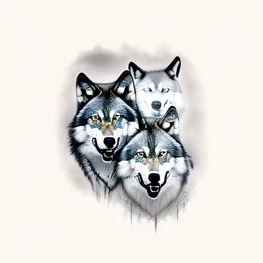 Wolves Couple Realistic Color Black And Grey White