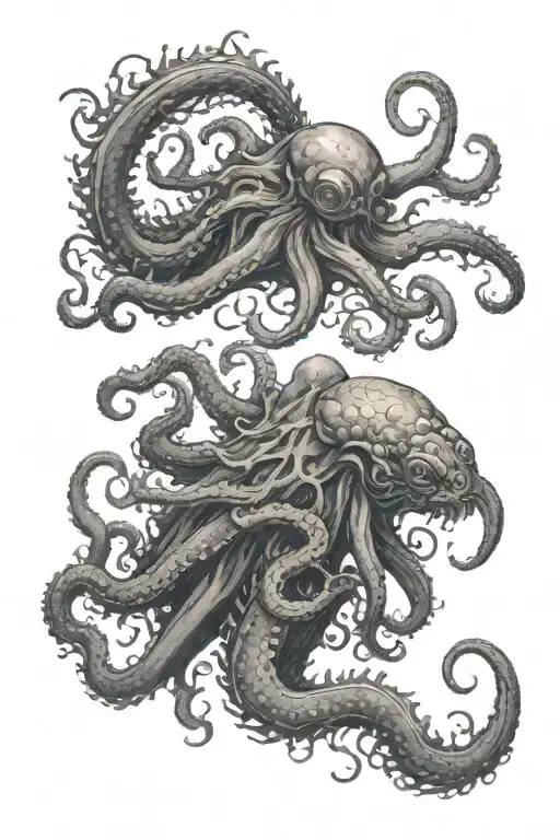 Kraken Fighting Diver Exploring