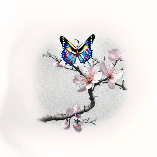 Butterfly On Cherry Blossom Tree
