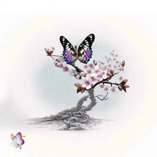 Butterfly On Cherry Blossom Tree