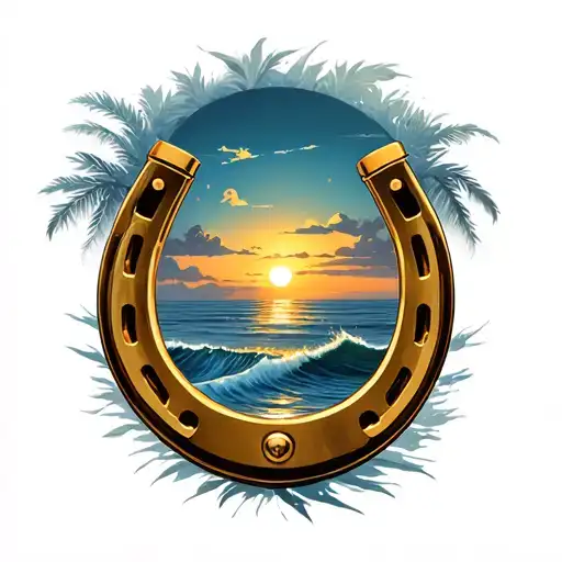 Create Me A Horseshoe Tattoo With The 1947 Figure As Well As A Sunset On The Sea And The Trinata