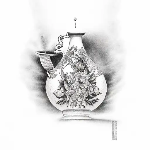 A Greek Goddess Pouring Water From An Amphora In A Dotwork Style