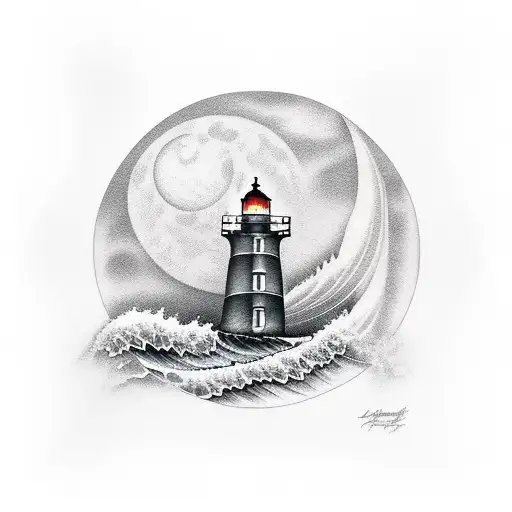 Broken Lighthouse Waves Moon