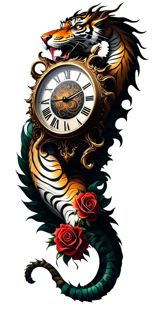 Roses Tiger Clock Dragon God