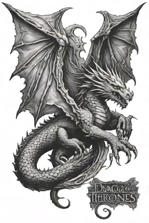 Black And White Medieval Fantasy Game Of Thrones Inspired Dragon