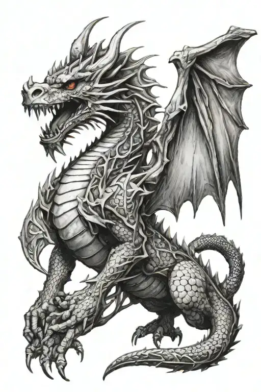Black And White Medieval Fantasy Dragon In Gothic Style Alternative