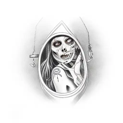 A Dead Woman Holding A Cage With A Closed Crow In Her Hand