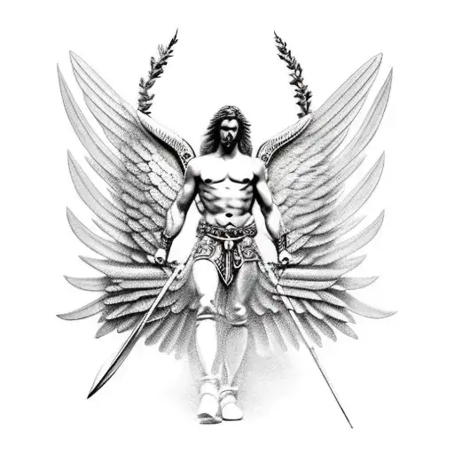 Male Warrior Angel With Spread Wings