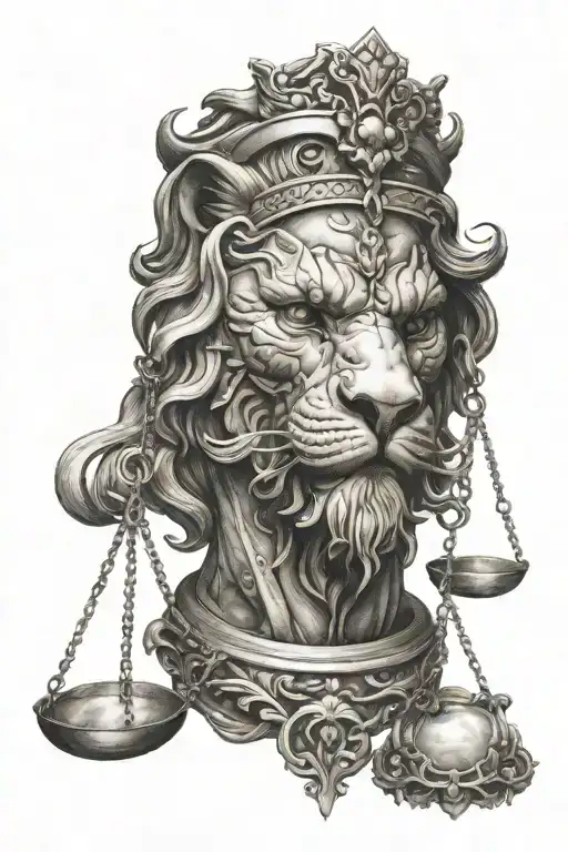 Red Lion Head Biting Scales Of Justice