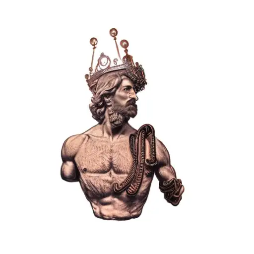 A Bust Of A Man With A Crown On His Head And Grafiti Next To Him