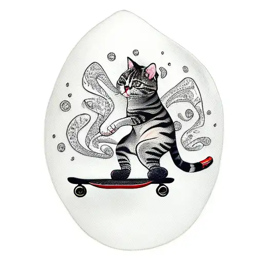 Cat Riding Skateboard With Nunchucks
