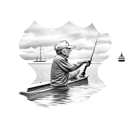 A Old Man Fishing On A Boat With A Young Boy