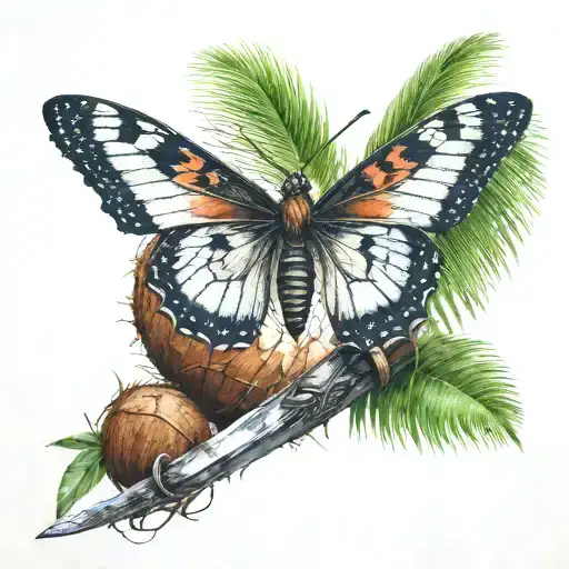 Butterfly On A Coconut Tree With Sword Going