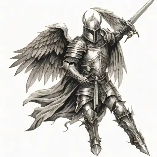 A Fantasy Knight With Metal Wings Holding A Sword
