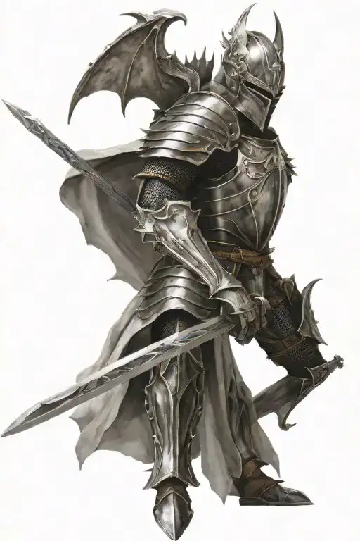 A Fantasy Knight With Metal Wings Holding A Sword