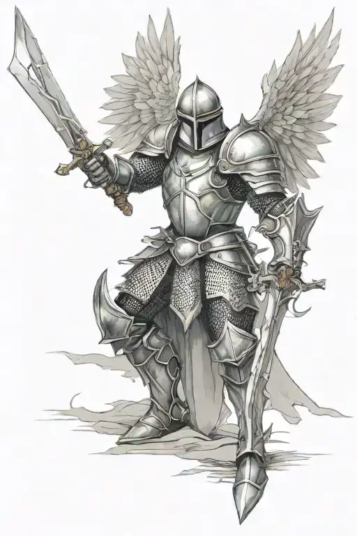 A Fantasy Knight With Metal Wings Holding A Sword